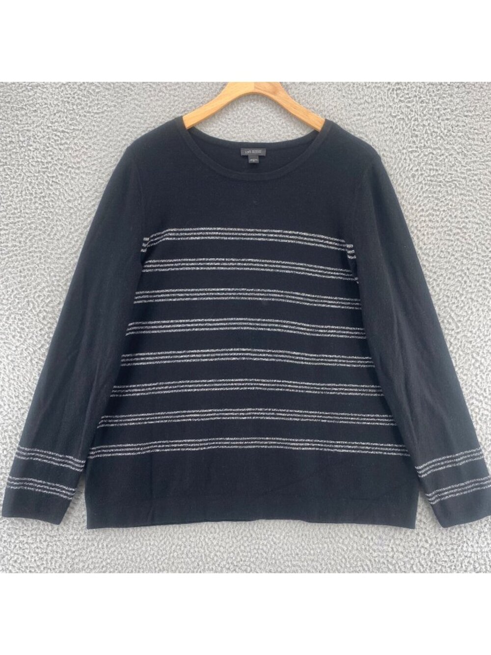 J Jill Sweater Womens Medium Wearever Black Striped Knit Long Sleeve Scoop Neck